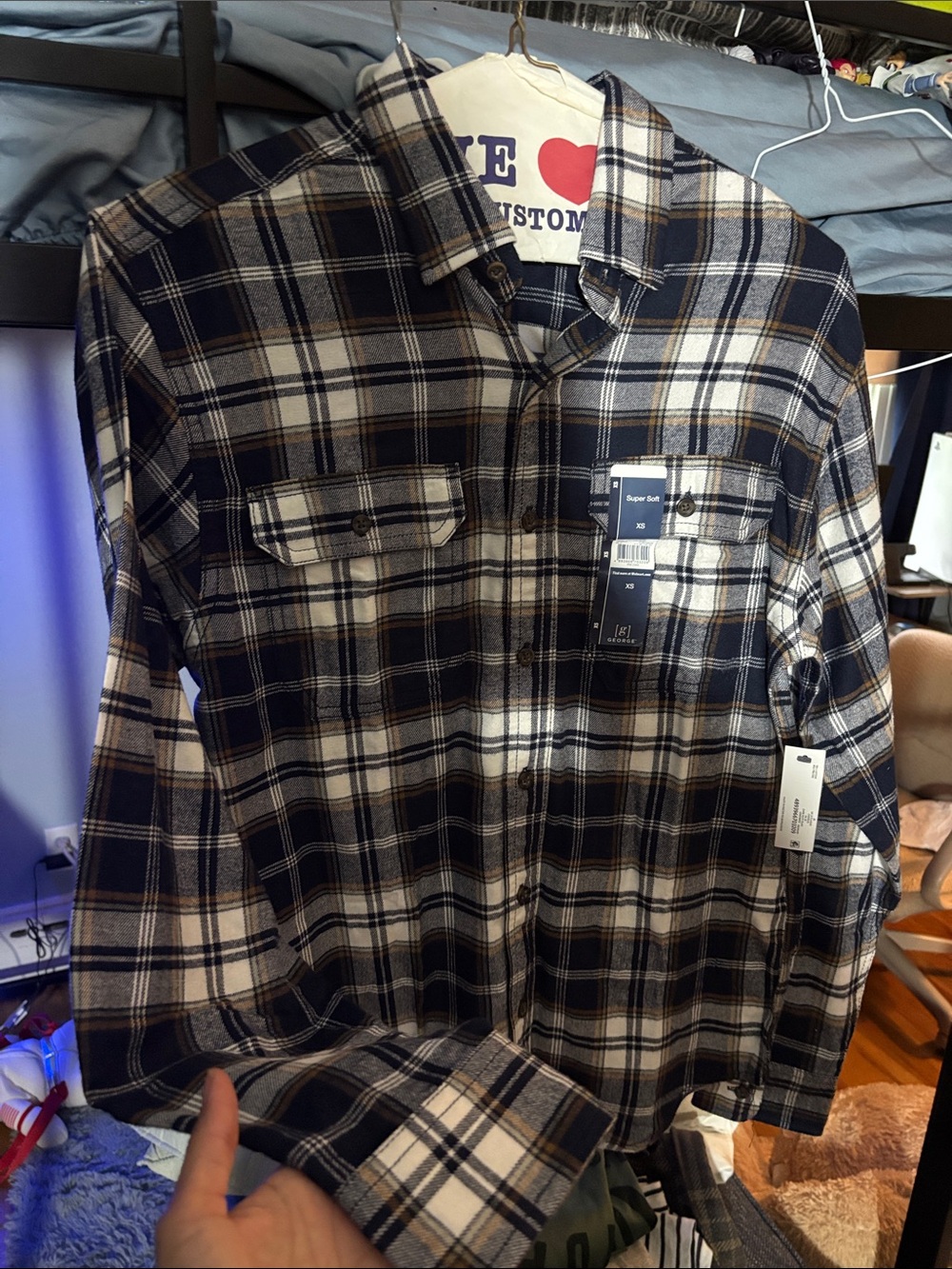Men's Plaid Button-Down Shirt - Navy & Cream